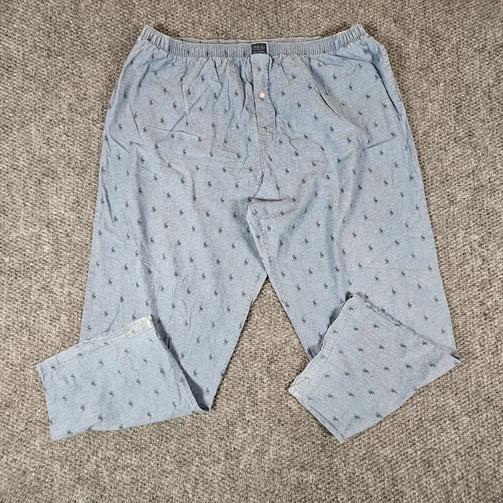 Polo Ralph Lauren Mens XL Pajama Pants Blue Cotton Chambray All Over Pony‎ Logo